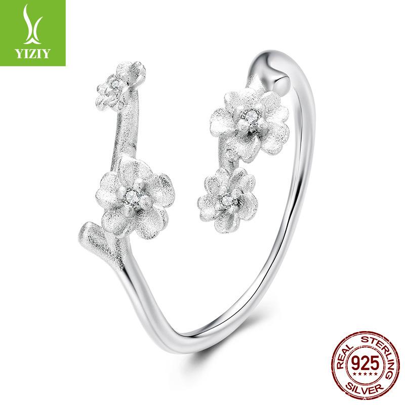 Delicate Plum Blossom Open Ring S925 Sterling Silver High Purity Elegant Flower Ring Jewelry Women