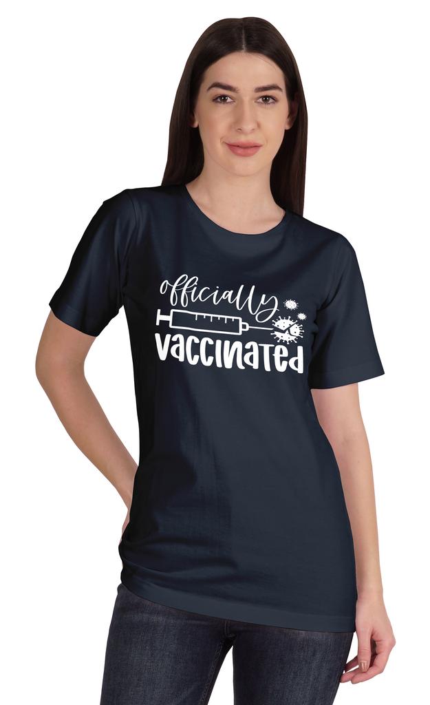 Inkmeso Womens Officially Vaccinated Funny Pro-Vaccine Crew Neck T-shirt