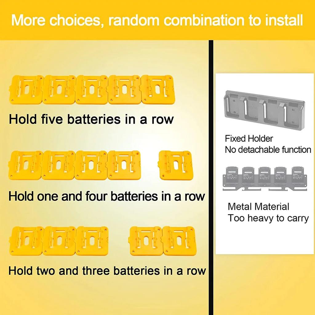 New 5Pcs Battery Holder Compatible with 20V Battery Plastic Lithium Battery Dock Holder Heavy Duty Battery Mount Hanger