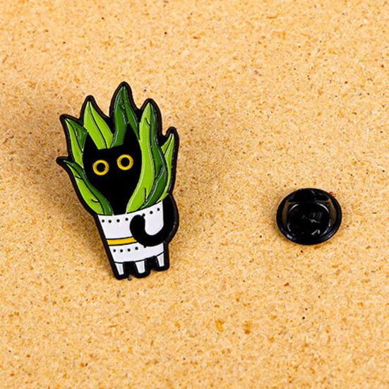 Эмалированная брошь Мультяшное зеленое растение Форма кошки Значок на лацкан Куртки Шляпы Толстовки Школьные сумки Значок Аксессуар для наряда