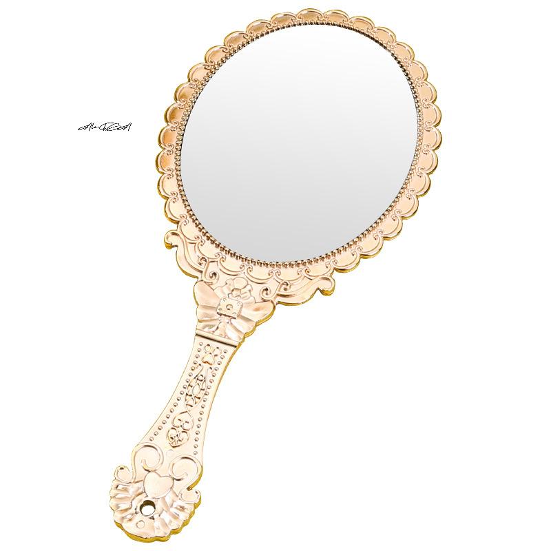 Rose Gold Vintage Portable Makeup Mirror Hand Hold Oval Round Noble Court Style Beauty Tool for On-the-Go Application