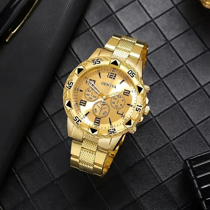 Blu-ray Symphony Glass Men's Watch Steel Belt Quartz Watch Digital Engraved Vacation Three-Eye Watch