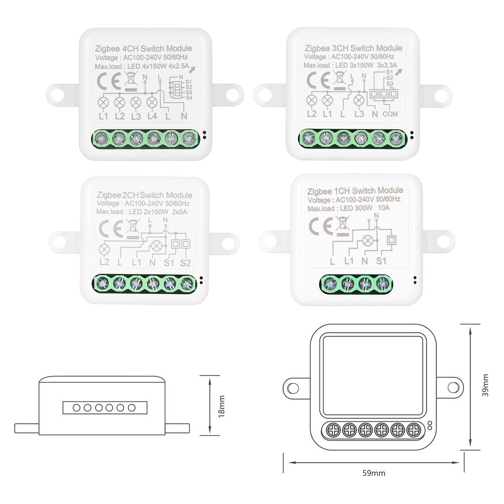 2CH Zigbee Mini Smart Switch Релейный модуль Поддержка 2-стороннего переключателя управления для автоматизации умного дома