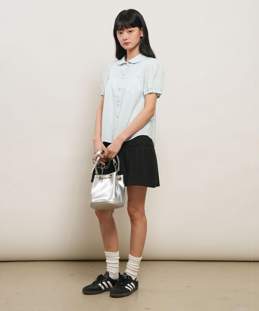 General Idea Lace Shirred Mini Skirt [Black] / Gf2Lsk516