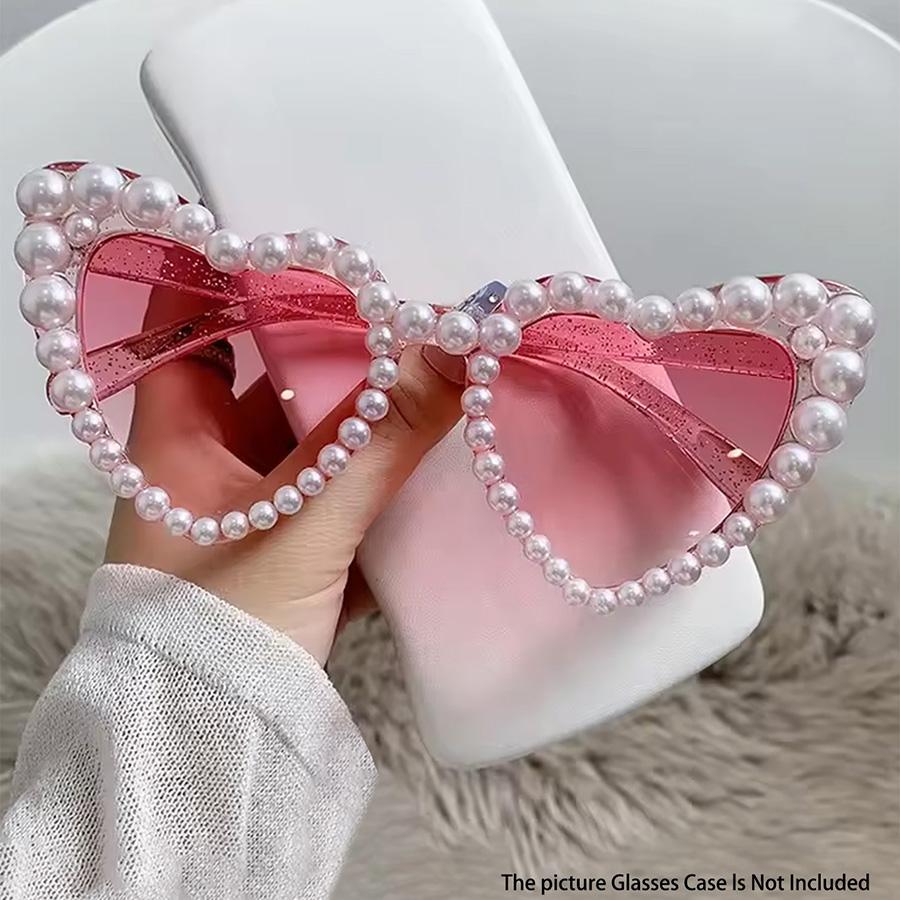 Heart Big Frame Love Inlaid Pearl Fashion Ladies Sunglasses Wedding Decorative Glasses for Party Use