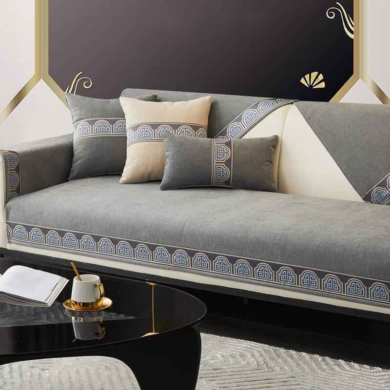 Однотонный чехол на диван из шенилла в китайском стиле, декор для гостиной на все сезоны, нескользящий чехол на диван, диванное полотенце, коврик для дивана