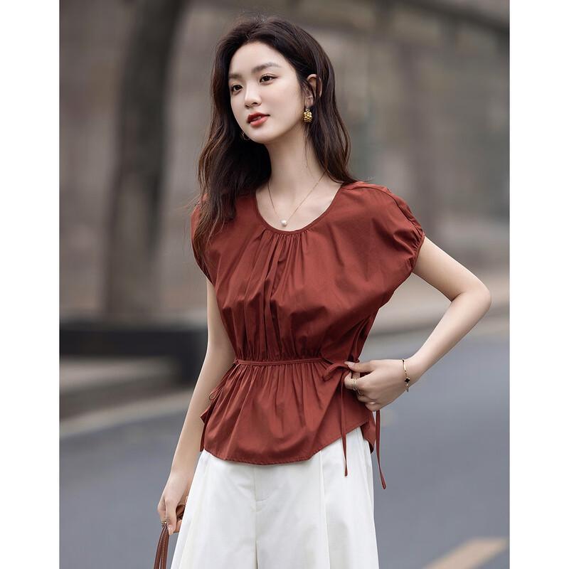 Demana Retro Rose French Puff Sleeve Tie-Up Shirt