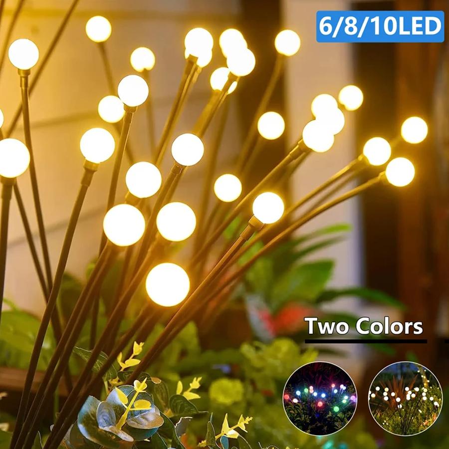 6/8/10 LED Solar Garden Lights Powered Firefly Lights Outdoor Waterproof Vibrant Garden Lights for Patio Pathway Decoration,Warm