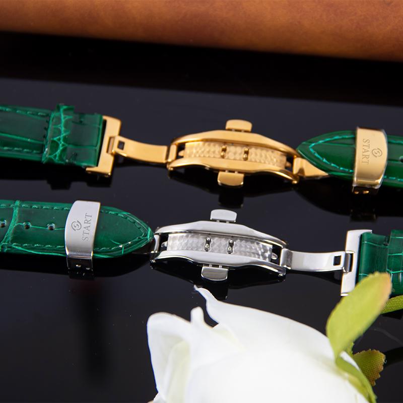 Start Малахитовые мужские часы с бриллиантами, функция даты, автоматические механические часы, пряжка-бабочка, ремешок из кожи аллигатора