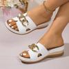 Fashion Ladies Shoes 2025 Open Toe Women's Slippers Plus Size Outdoor Casual Slippers Women Metal Decoration Round Toe Wedges Sandals