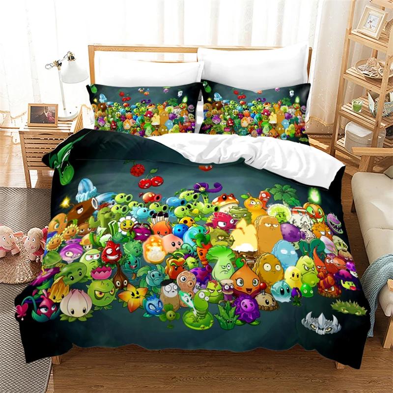 Popular Games Pattern Bedding Set 3d Plant Zombie Cartoon Duvet Cover Set with Pillowcase Single Double Queen King Bedclothes