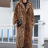 European and American Faux Fur Leopard Print Extra Long Furry Coat with Suit Collar