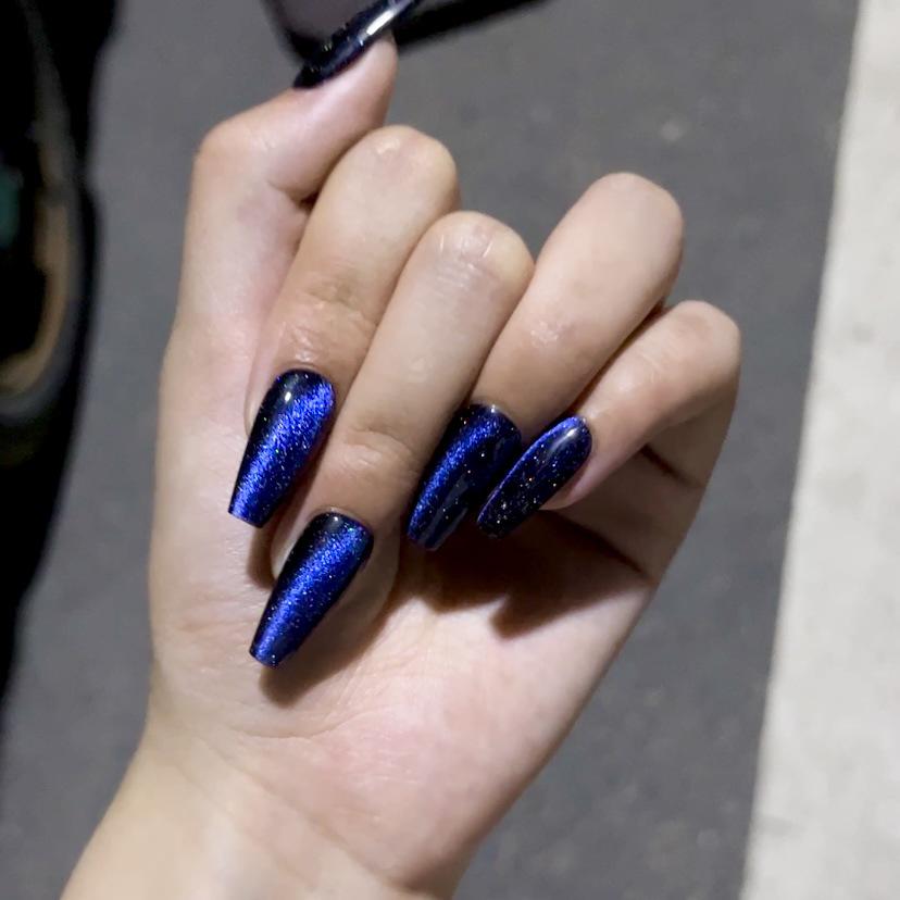 Ногти «Кошачий глаз» ручной работы «Аврора Звездное небо»: Европейский и американский стиль, длинный, элегантный, с отбеливающим светотерапевтическим эффектом.