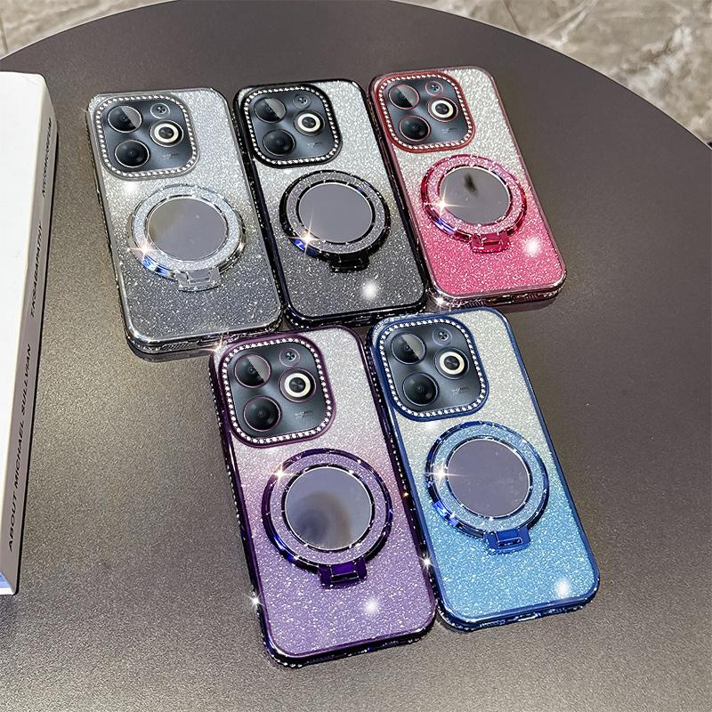 KEYSION Роскошный блестящий магнитный чехол с драгоценностями для телефона TECNO Spark Go 2023 20 20C Pop 8 с подставкой-зеркалом для макияжа, противоударный чехол