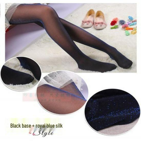 Pearlescent Glitter Lurex Pantyhose - Black, Open Crotch, Plus Size, Ultra-Thin, Sexy Silver Thread, Colorful and Shiny.