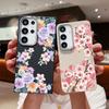 Чехол для телефона с цветочным принтом и матовой кожей для Samsung S25 S24 FE S23 Ultra S22 S21 A16 A56 A36 A15 A55 A35, мягкий, тонкий, ударопрочный чехол из ТПУ