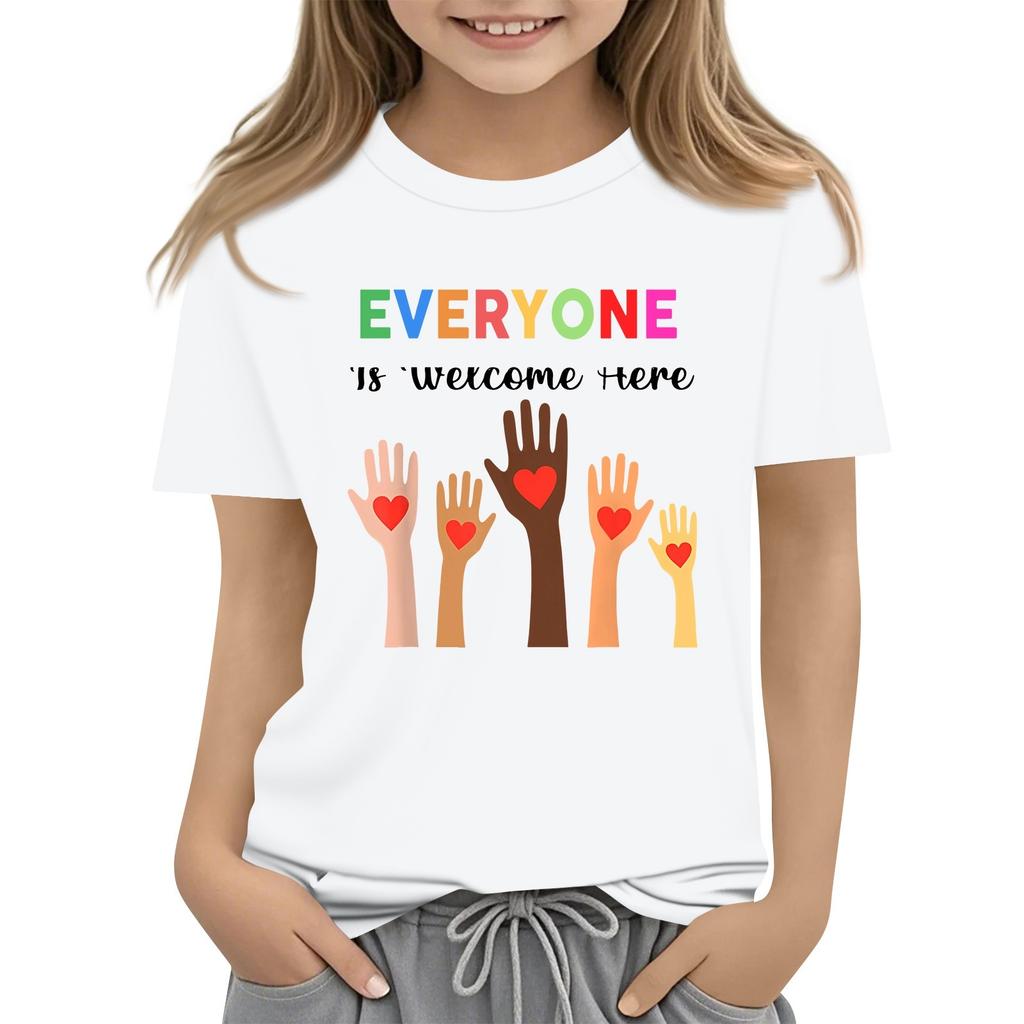 Children's Printed Short Sleeved Round Neck Casual Comfortable Loose Lightweight Top