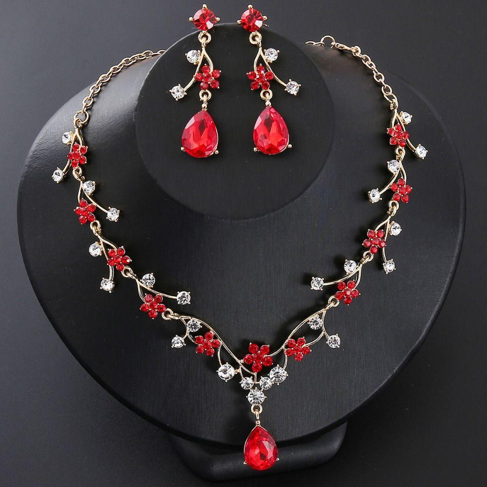Shiny Water Drop Bridal Jewelry Sets Rhinestone Choker Necklace Earring Set  Anniversary Party