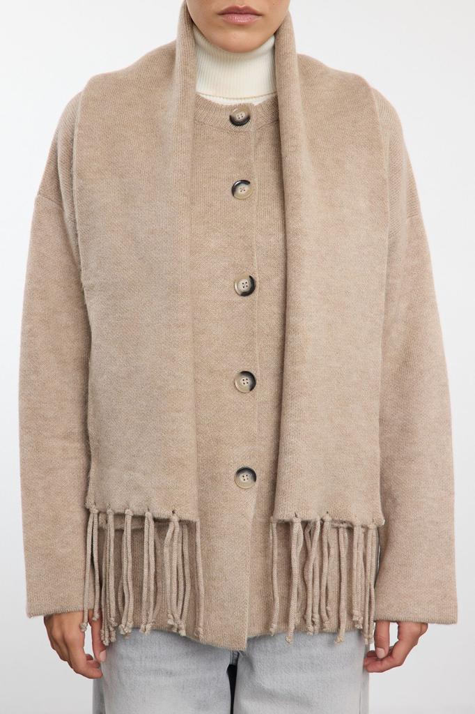 Women's Fashionable Stylish Cardigan Mink Wide Fit Soft Textured Scarf Wide Fit Coat Look Knitwear Cardigan