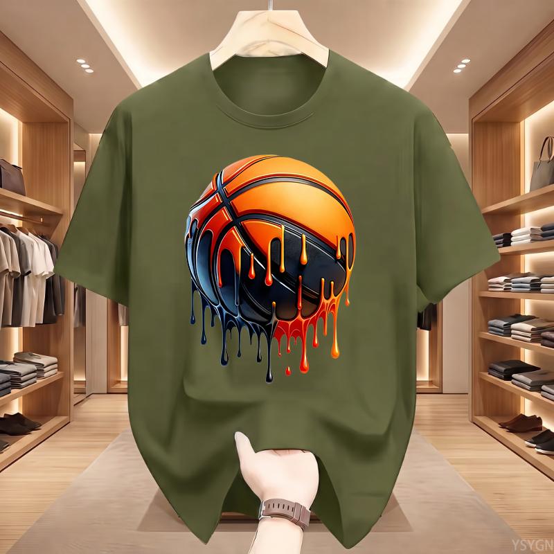 Унисекс Футболка с графическим принтом 'Dripping Basketball' Streetwear Hip Hop Оверсайз БЕЛЫЙ Топ для Унисекса Модный Летний Стиль