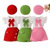 2026 LY New Casual Breathable Kids Clothes Girls Sleeveless Ruffled Top Large Bow Buttoned Skirt-Pants Beret Hat Clothing Set