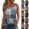 Women's Pleated Square Collar Sleeveless Vest Print T-shirt