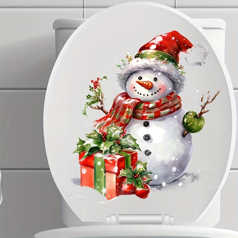 Водонепроницаемая наклейка на крышку унитаза Снеговик Рождественский туалет Съемные самоклеящиеся наклейки для украшения дома