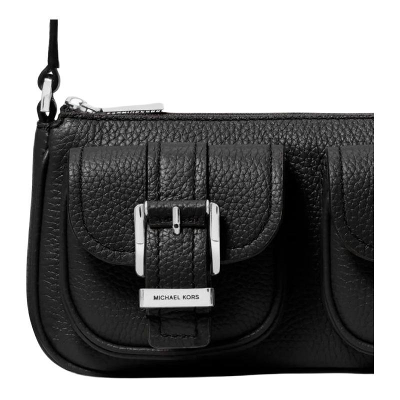 Michael Kors Zoe Zoe Логотип Застежка-молния Кожа теленка Сумка на руку Маленькая Женская Черная