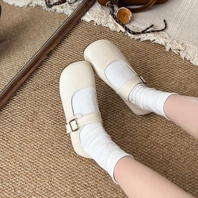 Туфли Мэри Джейн женские на плоской подошве новые весенне-летние универсальные с мелким вырезом и круглым носком на одной педали женские