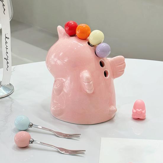 Вилка для фруктов с банкой для хранения, десертные вилки из нержавеющей стали, вилки для салатов, керамические столовые приборы, милые украшения для стола для дома, кафе, ресторана