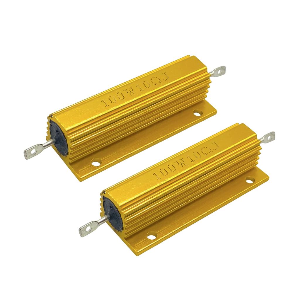 Metal Clad Resistor Wire Wound 100W Amplifier Dummy Load LED High Flash Prevention PCB Aluminum Shell Housing (2pcs, Aluminum, 10ohm)