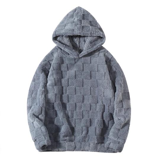 Осень Зима Мужское Худи Однотонное Клетчатое Свободное Повседневное С Капюшоном Толстовка Дышащая Плотная Теплая Плюшевая С Длинными Рукавами Пуловер Топ