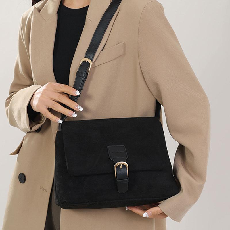 Velvet Messenger Bag Women's Fashion New High Capacity Commuter Bag Simple Versatile Solid Color Suede Shoulder Crossbody Bag