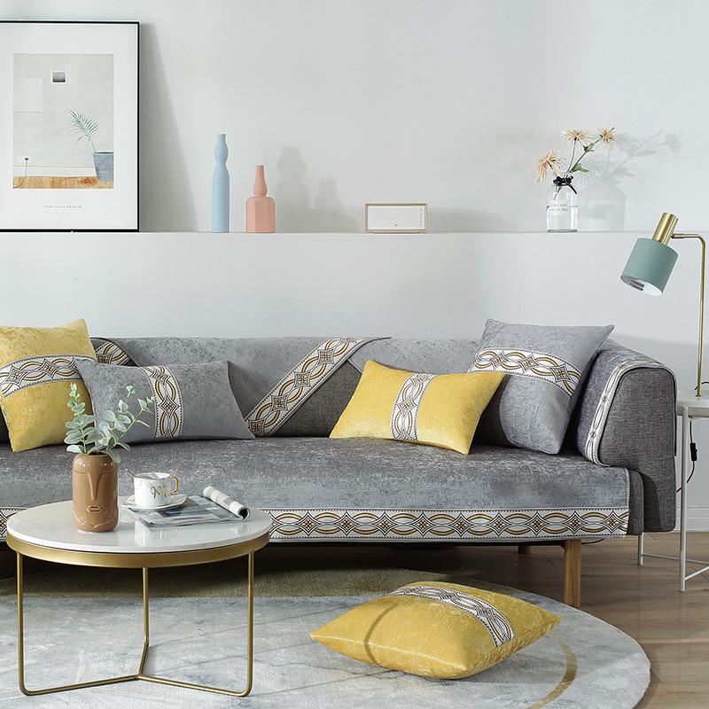 Четыре сезона диванная подушка Полотенце Универсальное кожаное синельное жаккардовое белое чехлы для диванов с вышивкой по краям Современные простые нескользящие