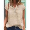 Летний новый повседневный топ с V-образным вырезом, короткими рукавами и пуговицами, однотонные женские блузки и рубашки из хлопка и льна в стиле ретро