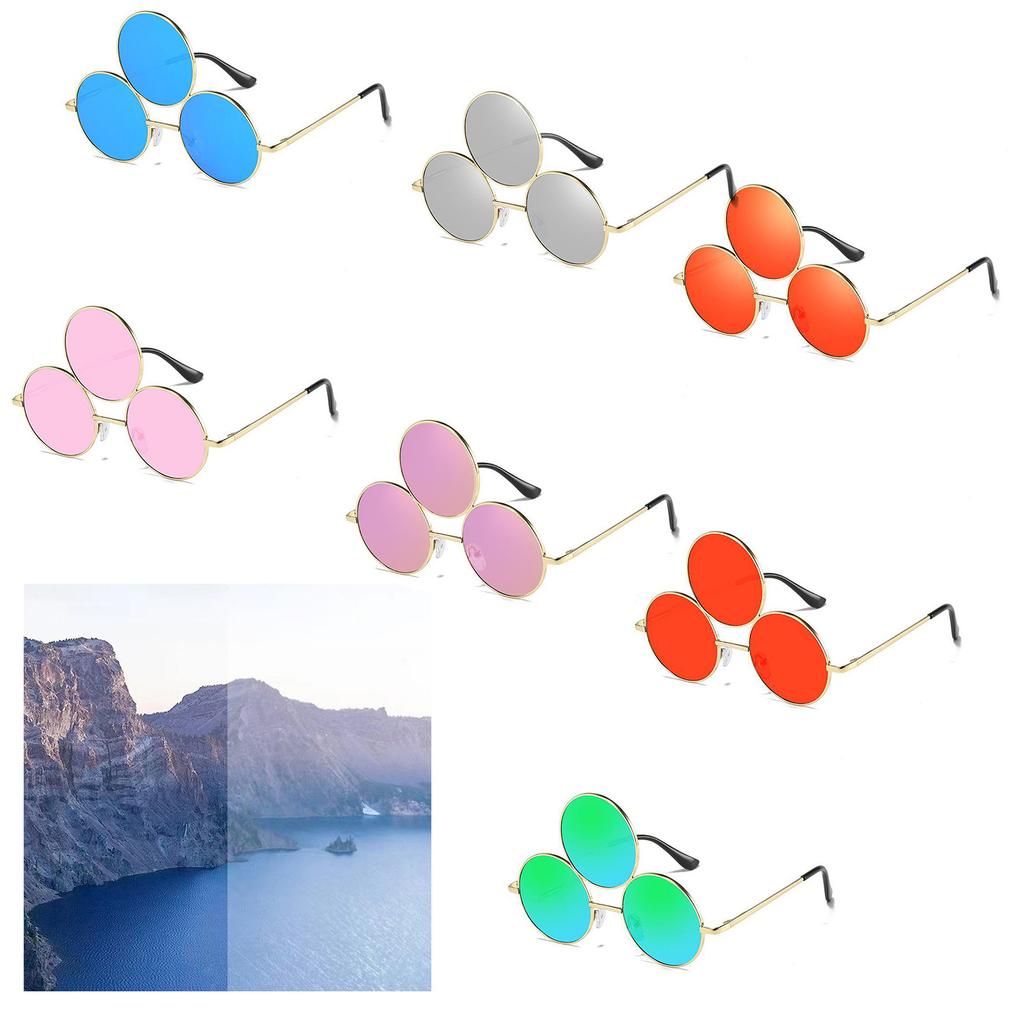 Colorful Three Round Frame Sunglasses Fashion Glasses Adult Outdoor Christmas Party Taking Photo Shopping Sunglasses