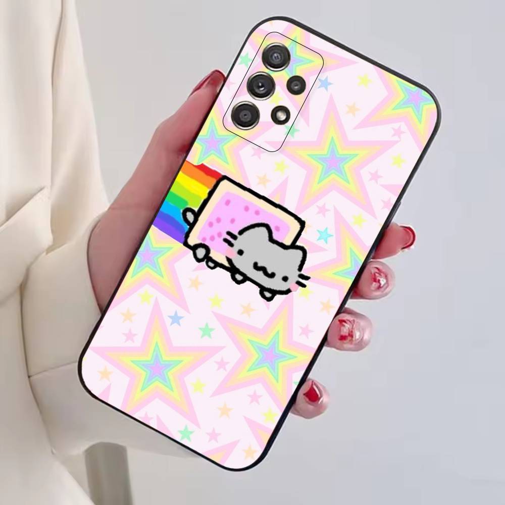 Cute N-Nyan Cat Phone Case For Samsung S25,S24,S21,S22,S23,S30,Ultra,S20,Plus,Fe,Soft Silicone Black Cover