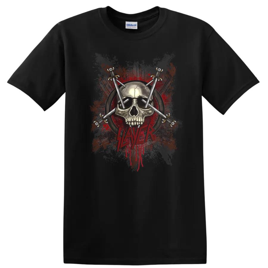 Skull Swords Graphic T Shirt Heavy Metal Music Tee Red Design