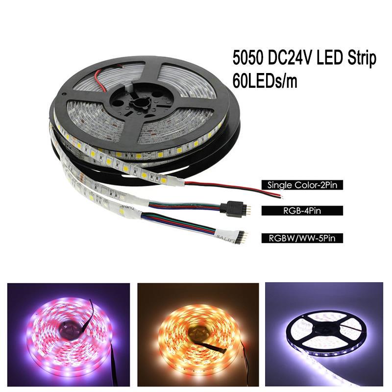 Светодиодная лента постоянного тока 24 В 5 м 5050 RGB RGBW RGBWW 60 светодиодов/м Гибкая лента Светодиодная лампа Подсветка телевизора