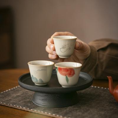 Расписанная вручную керамическая чайная чашка, набор для чая кунг-фу, чашка мастера, персиковая чайная чашка ручной работы, чашка для ароматов для дома и офиса