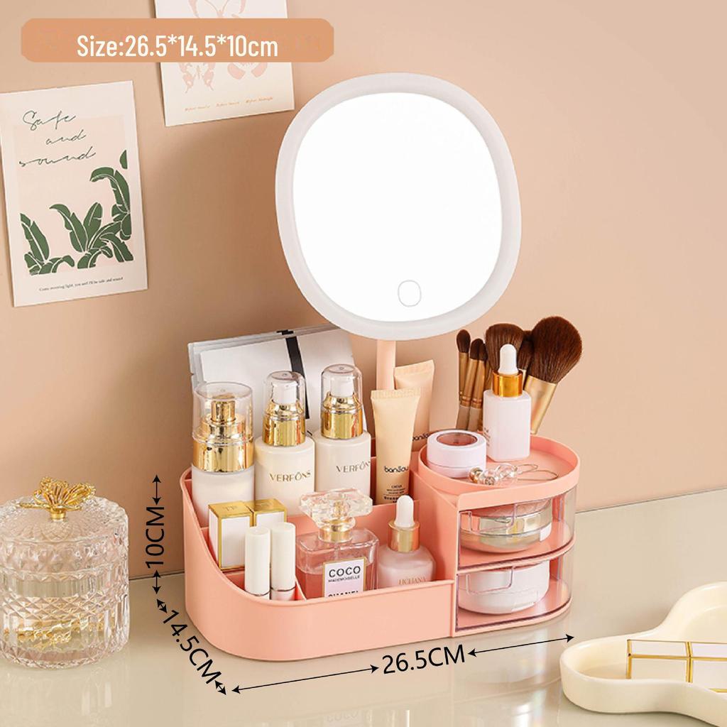 Multifunctional Cosmetic Storage Box with Makeup Mirror and Lipstick Organizer