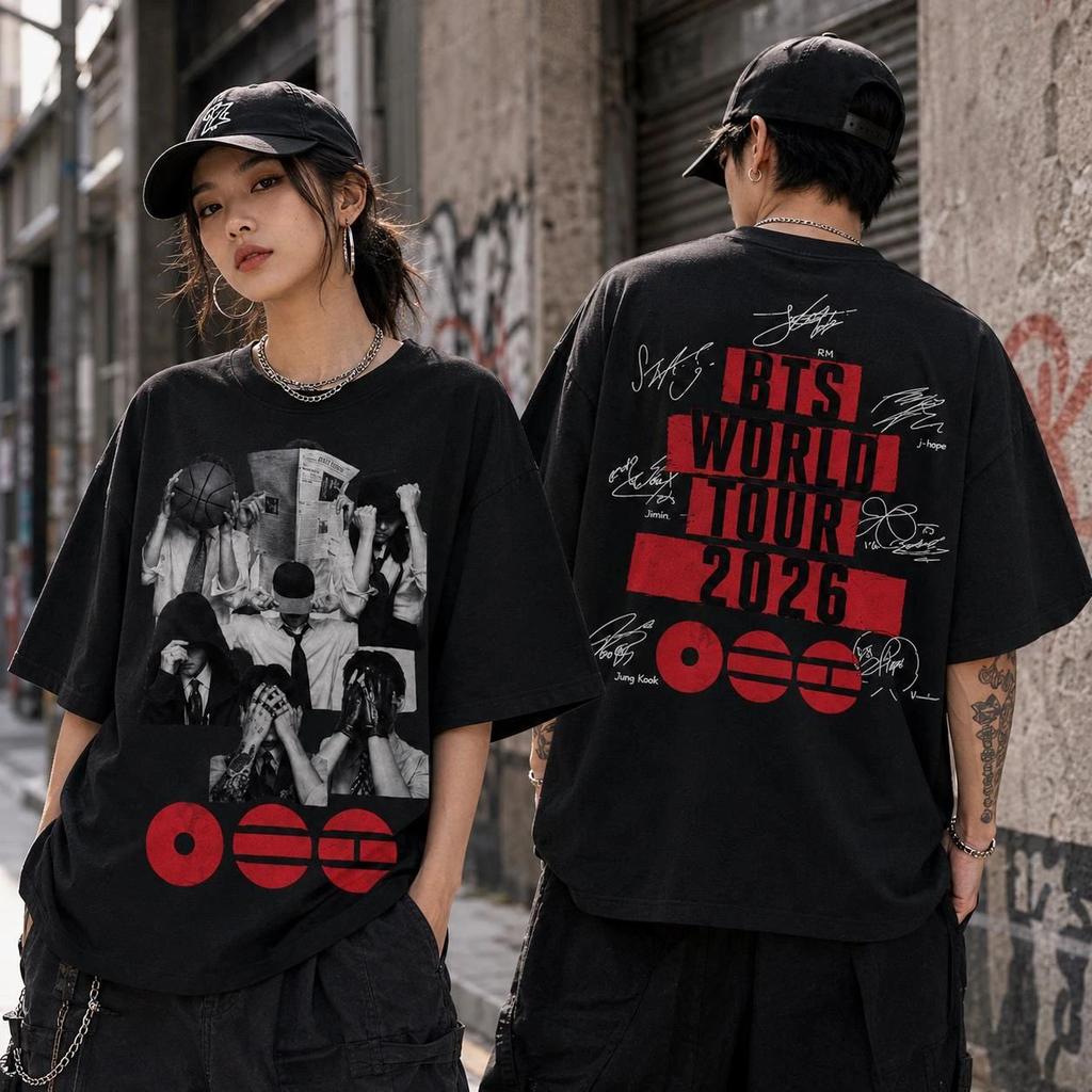 BTS Member Signature Graphics K-wave Tshirt, Kpop Boy Band 2026 New Unisex Korean Style Tee Men Women Fashion ARMY Shirt