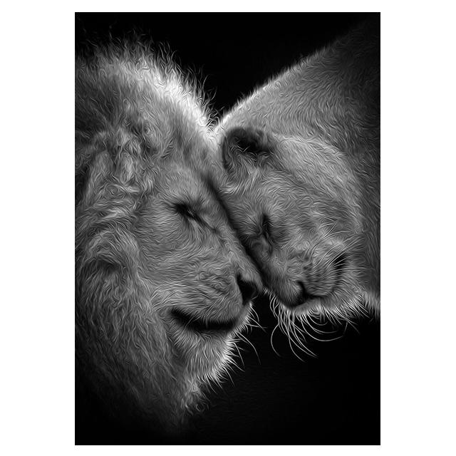 Animals Black And White Lions Love Family Prints Poster Canvas Painting Modern Wall Art Pictures Living Room Bedroom Home Decor