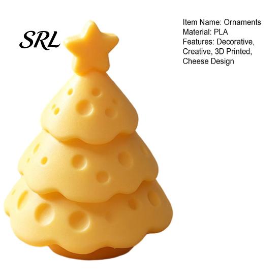 Whimsical Kid Room Decor 3D Printed Cheese Christmas Tree Ornament, Creative Figurine with Party Supplies Star Topper, Cute Xmas Desktop Ornaments for