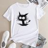 Повседневная футболка с короткими рукавами из чистого хлопка с принтом кота для женщин