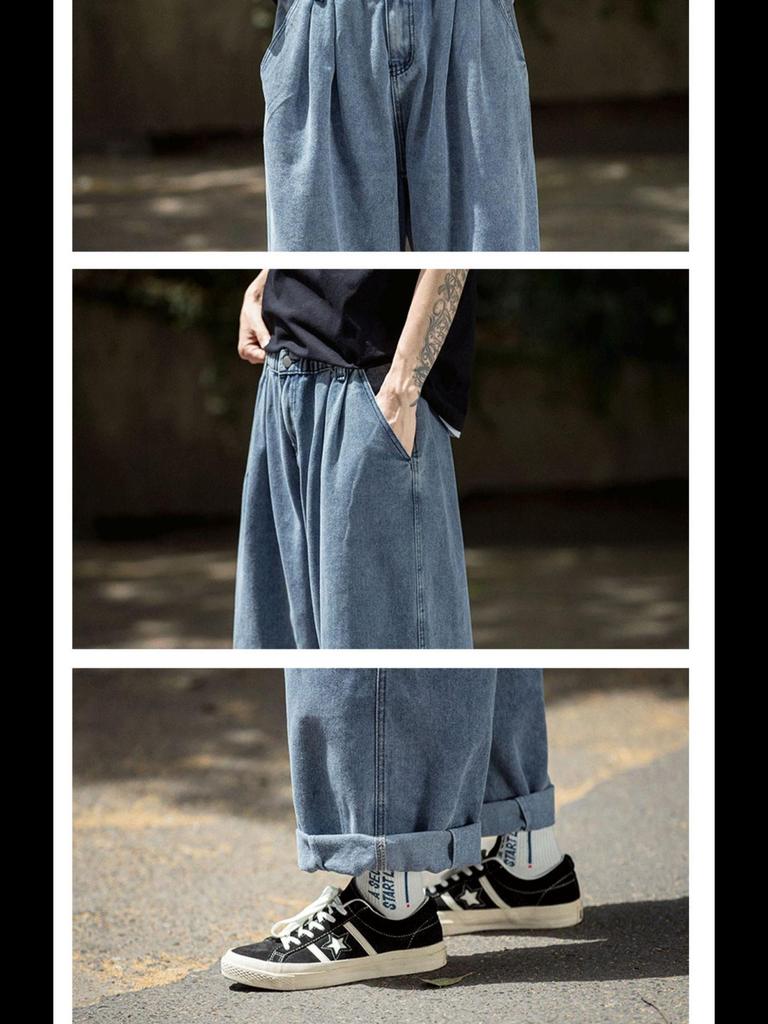 Hong Kong Autumn Loose Wide-Leg Jeans - Korean Retro Style Men's Trend