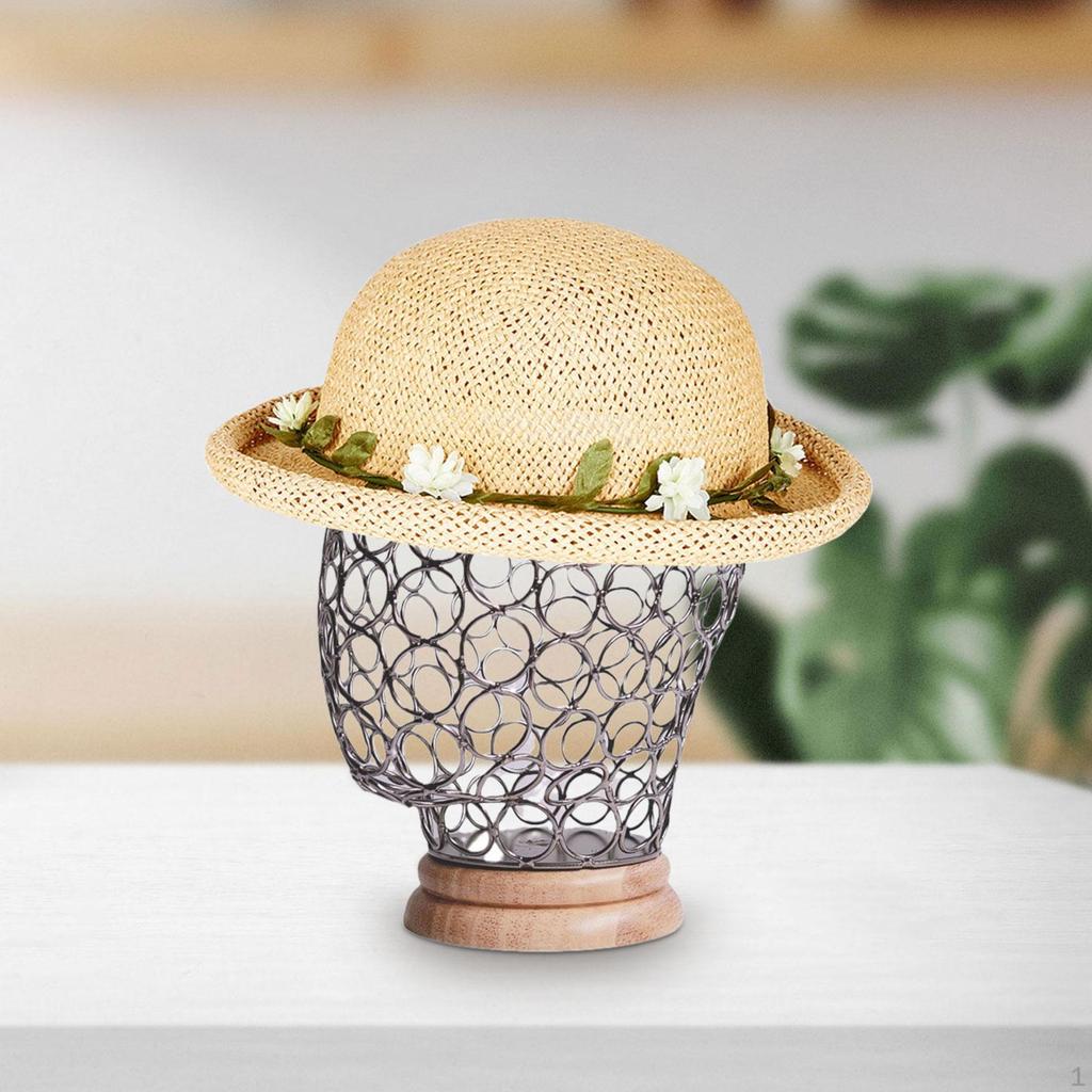 Hat Display Stand, Metal Hollow Mannequin Head with Wooden Base Wig Holder Stand for Caps,