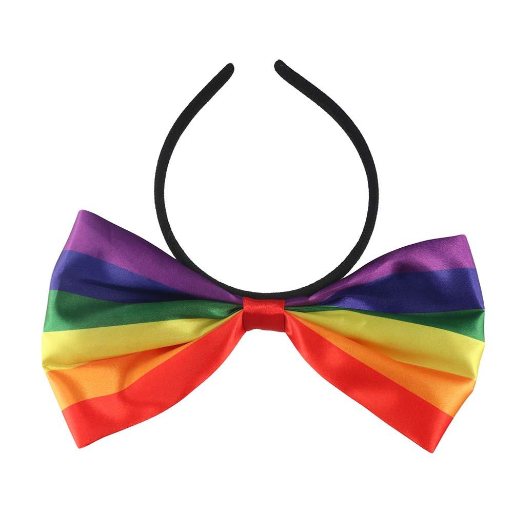 Beautiful Rainbow Bowknot Hair Hoop Fabric Art Party Head Hoop Rainbow Bow Headband Party Supplies