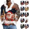 Men's Casual Christmas Printed Plush V-neck And Fleece Long-sleeved Sweatshirt