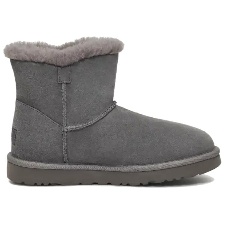 UGG MINI BAILEY BUTTON CRYSTALS Cow Split Leather Thermal Comfortable Short Snow Boots Women's Charcoal Gray 1138170-CHRC